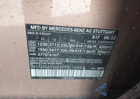 2023 Mercedes-Benz Eqb 350 4Matic из США, поврежденный, VIN W1N9M1DB8PN016899